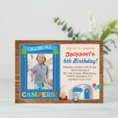Happy Camper Boy Foto Geburtstagsparty Einladung (Stehend Vorderseite)