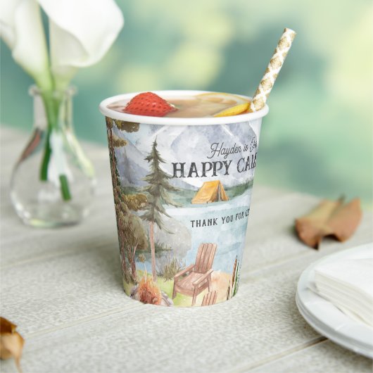 Happy Camper | Camping Birthday Paper Cups Pappbecher (In Situ)