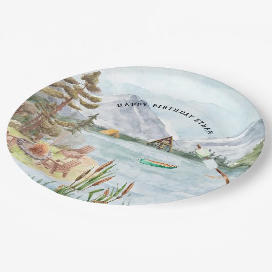 Happy Camper | Camping Birthday Party Pappteller (Schrägansicht)