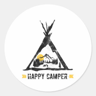 Happy Camper Camping Caravan Motorhome Geschenk Runder Aufkleber