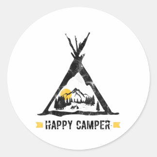 Happy Camper Camping Caravan Motorhome Geschenk Runder Aufkleber