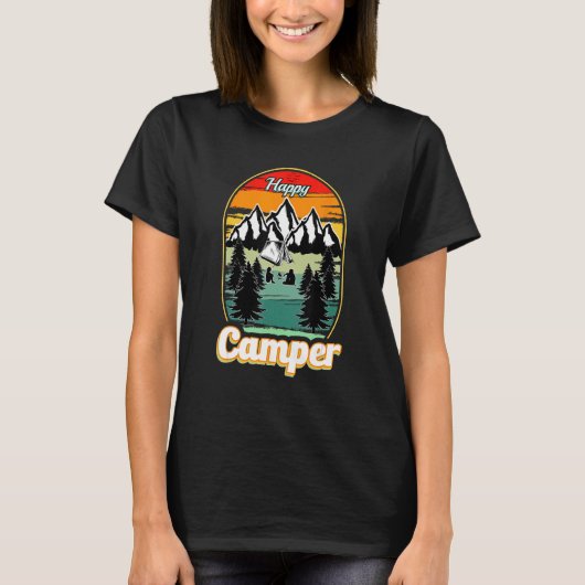 Happy Camper Camping  Men Women Retro 70s 80s T-Shirt (Vorderseite)