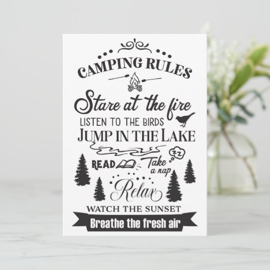 Happy Camper Camping Regeln Save The Date (Stehend Vorderseite)