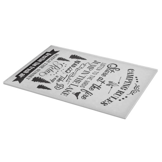 Happy Camper Camping Rules Schneidebrett (Ecke)