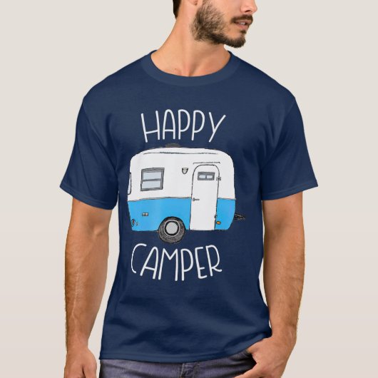 Happy Camper Camping's Blue Boler Trailer Camp T-Shirt (Vorderseite)