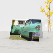 HAPPY CAMPER, CLASSIC CAR & TRAILER BIRTHDAY CARD KARTE (Gelbe Blume)