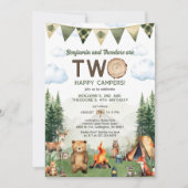 Happy Camper Doppelter Geburtstag Einladung (Vorderseite)