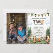 Happy Camper Duales Joint Double Birthday Foto Einladung (Vorderseite)