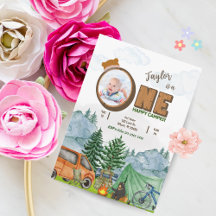 Happy Camper Einladung 1. Geburtstag (Junge, Foto)