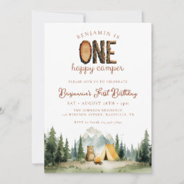 Happy Camper Forest Bear 1st Birthday Einladung