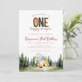 Happy Camper Forest Bear 1st Birthday Einladung (Stehend Vorderseite)