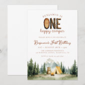 Happy Camper Forest Bear 1st Birthday Einladung (Vorne/Hinten)