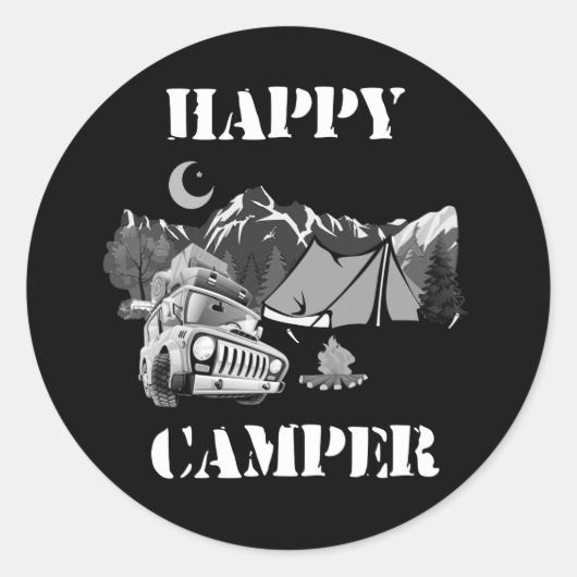 Happy Camper Funny Camping Runder Aufkleber (Vorderseite)