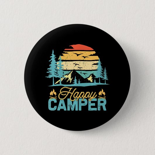 Happy Camper Funny Matching Camping Crew Button (Vorderseite)