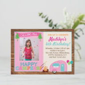 Happy Camper Girl Foto Geburtstagsparty Einladung (Stehend Vorderseite)