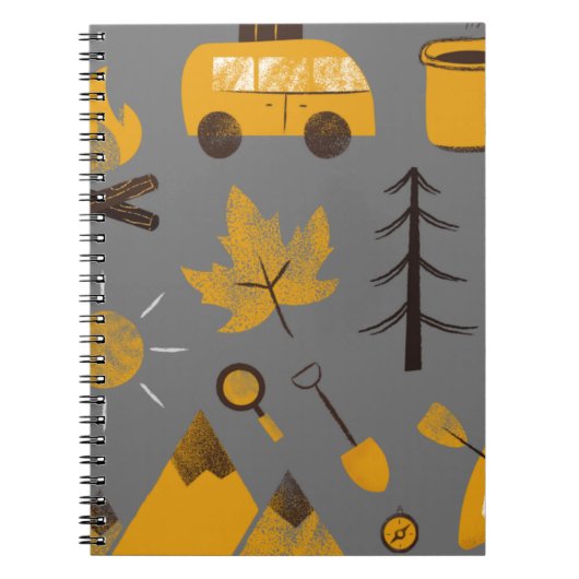 Happy Camper Grau und Gelb Notebook Notizblock (Vorderseite)