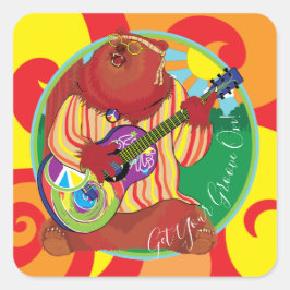 Happy Camper Guitar Bären Stickers Square