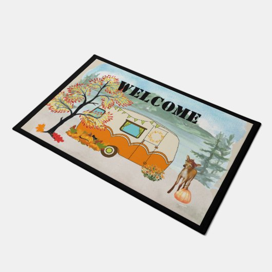 Happy Camper Herbsttür Mat Fußmatte (Schrägansicht)