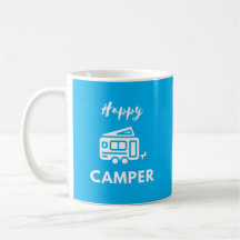 Happy Camper in Weiß mit blauem Hintergrund