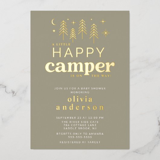 Happy Camper Kinderdusche Einladung (Vorderseite)