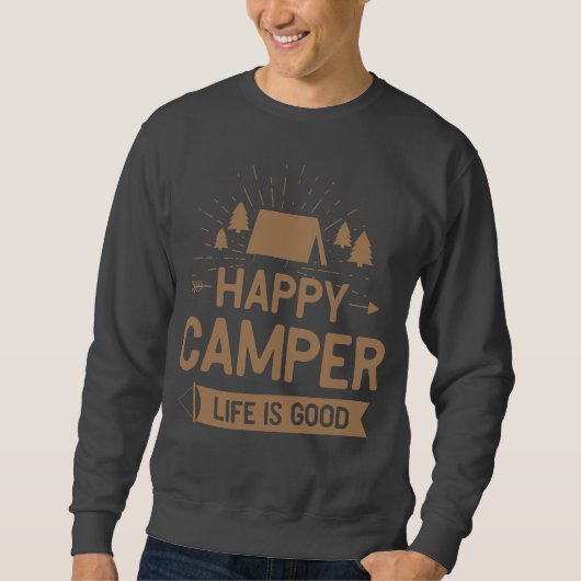 Happy Camper Leben ist gut grau Farbe Männer Basic Sweatshirt (Vorderseite)