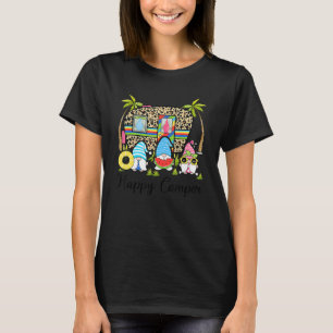 Happy Camper Leopard Caravan Gnome Camping Life T-Shirt