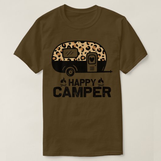 Happy Camper Leopard Funny Matching Camping Crew T-Shirt (Design vorne)
