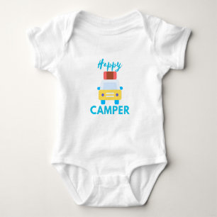 Happy Camper mit Gelb/Weiß Auto mit Gepäck Baby Strampler