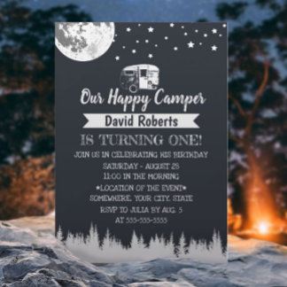 Happy Camper Moon Stars Forest Geburtstag Einladung
