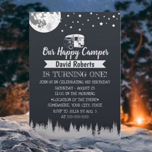 Happy Camper Moon Stars Forest Geburtstag Einladung