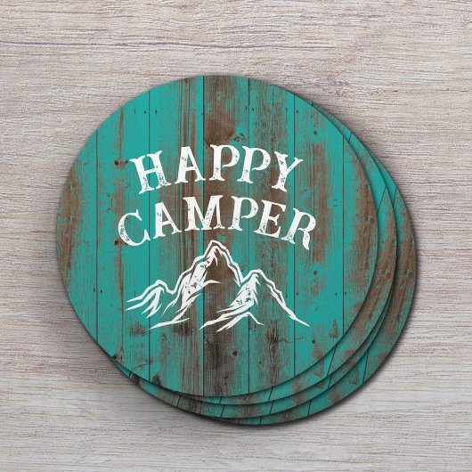Happy Camper Mountain Adventure Aquamarin Barn Cam Runder Pappuntersetzer
