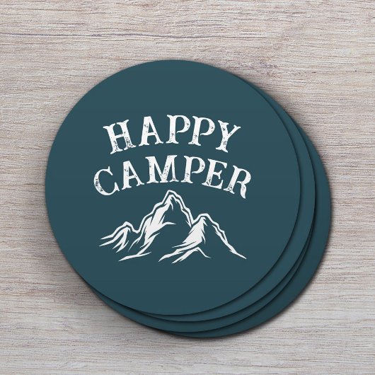 Happy Camper Mountain Adventure Aquamarines Campin Runder Pappuntersetzer