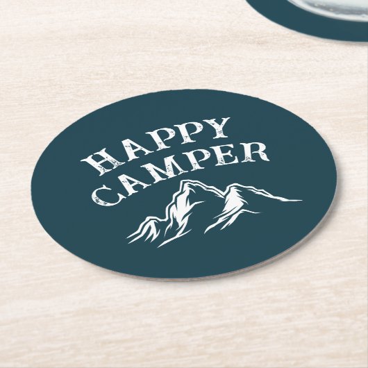 Happy Camper Mountain Adventure Aquamarines Campin Runder Pappuntersetzer (Angewinkelt)
