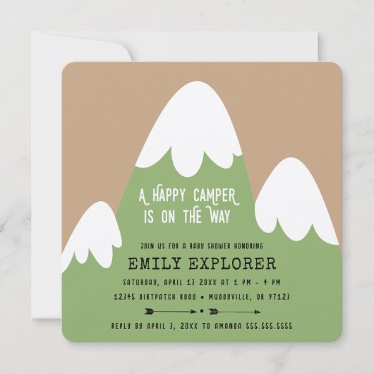 Happy Camper | Mountain Baby Shower Einladung (Vorderseite)