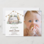 Happy Camper Mountain Boy 1. Geburtstag Foto Einladung (Vorderseite)