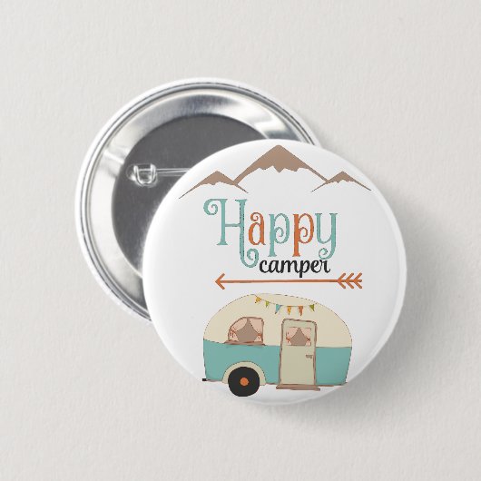 Happy Camper Niedlich Retro RV Button (Vorne & Hinten)