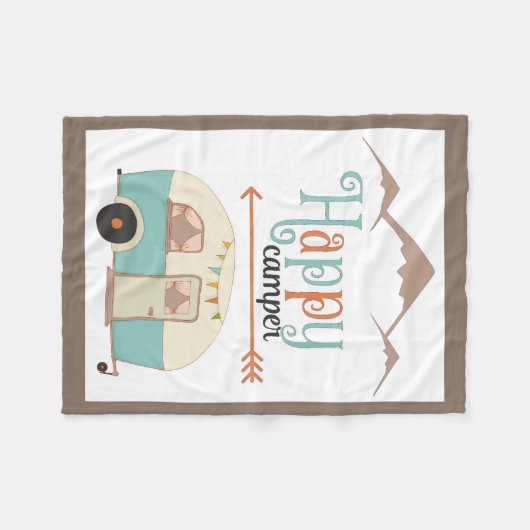HAPPY CAMPER Niedlich Retro RV Fleecedecke (Vorderseite (Horizontal))
