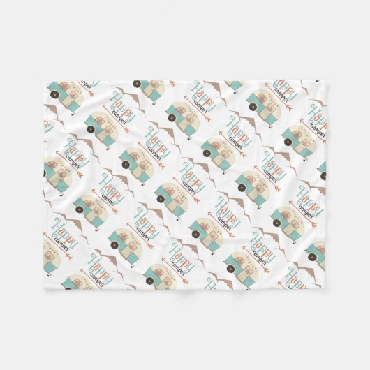 HAPPY CAMPER Niedlich Retro RV Fleecedecke (Vorderseite (Horizontal))