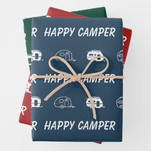 Happy Camper Niedlich Retro RV in Blau, Rot und Gr Geschenkpapier Set