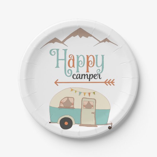 HAPPY CAMPER Niedlich Retro RV Pappteller (Vorderseite)