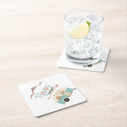 HAPPY CAMPER Niedlich Retro RV Rechteckiger Pappuntersetzer (Vor Ort)