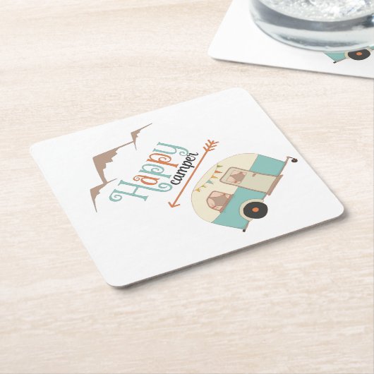 HAPPY CAMPER Niedlich Retro RV Rechteckiger Pappuntersetzer (angewinkelt)