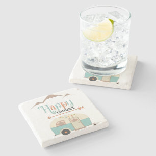 Happy Camper Niedlich Retro RV Steinuntersetzer