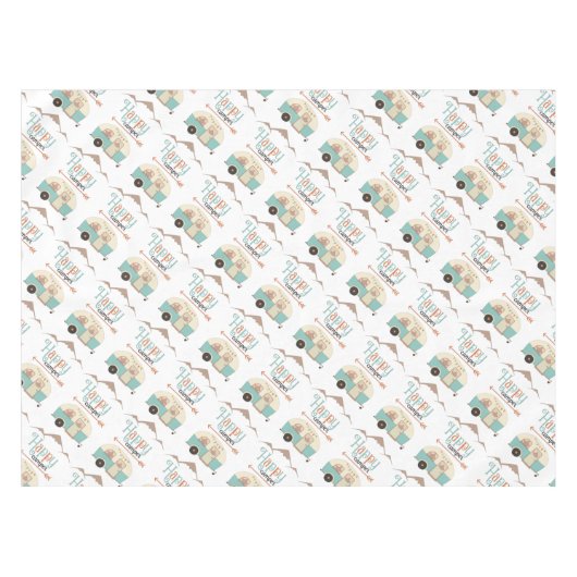 HAPPY CAMPER Niedlich Retro RV Tischdecke (Vorderseite (Horizontal))