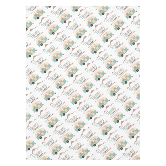 HAPPY CAMPER Niedlich Retro RV Tischdecke (Vorderseite)