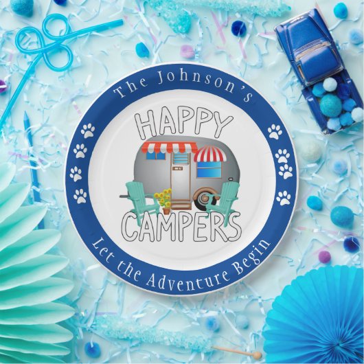 Happy Camper, Personalisierte Camping Teller (Party)