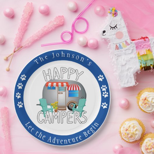 Happy Camper, Personalisierte Camping Teller (Party)
