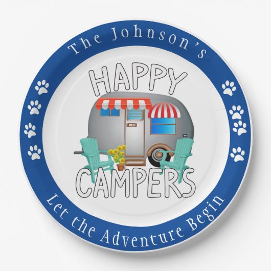 Happy Camper, Personalisierte Camping Teller (Vorderseite)