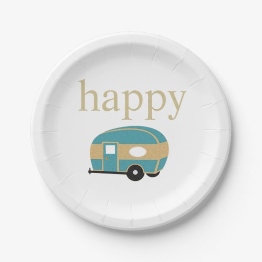 Happy Camper Personality Aquamarin Gold Travel Tra Pappteller (Vorderseite)