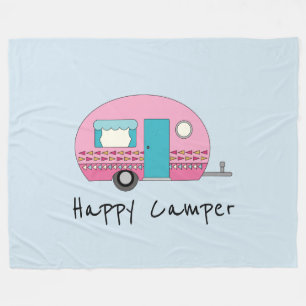 Happy Camper Pink RV Fleecedecke